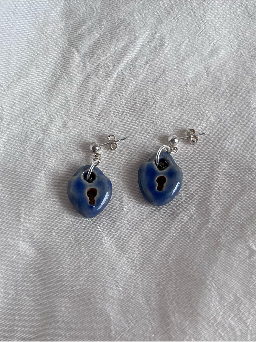 Handmade Blue Heart Lock Earrings